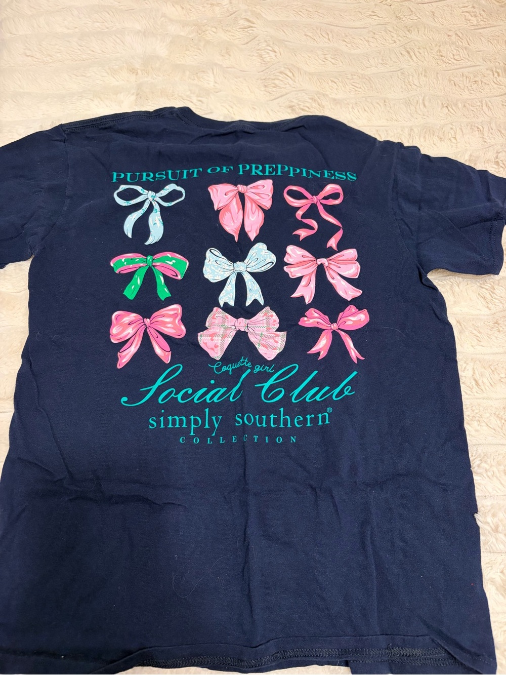 Simply Southern Navy Tee with Pink, Green & Aqua Bow Graphics
